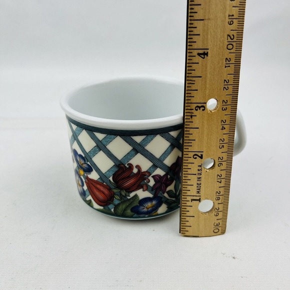 Dansk Nordic Garden Flat Cup & Saucer Set Lot of 2 Round Floral Lattice & Ribbon - Picture 8 of 10